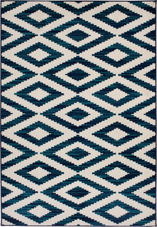 Leah White, Blue & Teal Indoor/Outdoor Rug