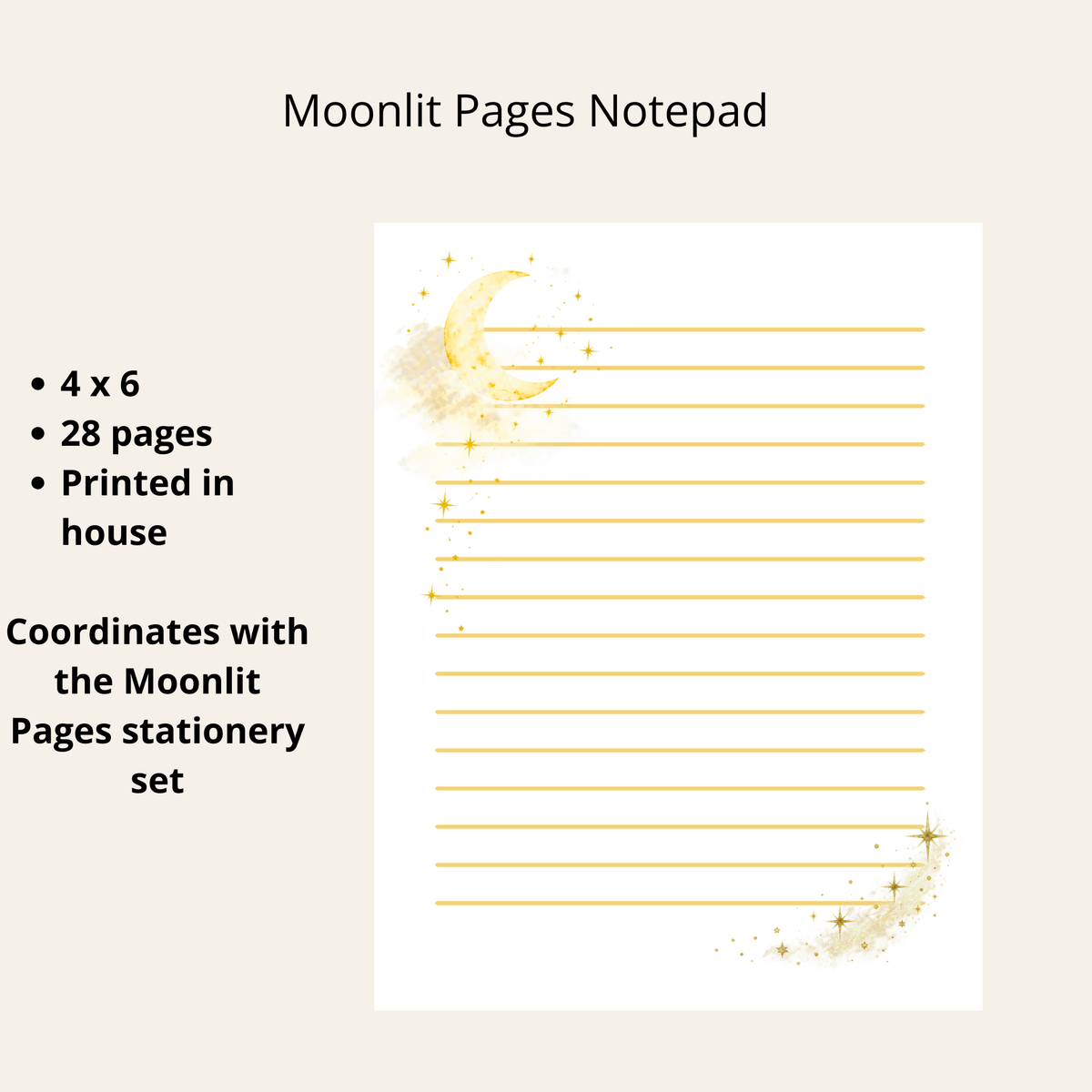Moonlit Pages coordinating 4 x 6 lined notepad with 28 sheets