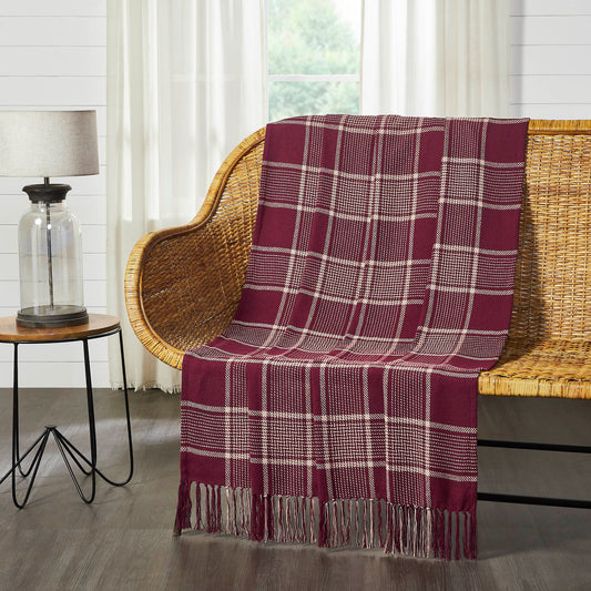 Burgundy & Tan Plaid Throw Blanket