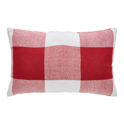 Red Check Fringed Pillow 14 x 22