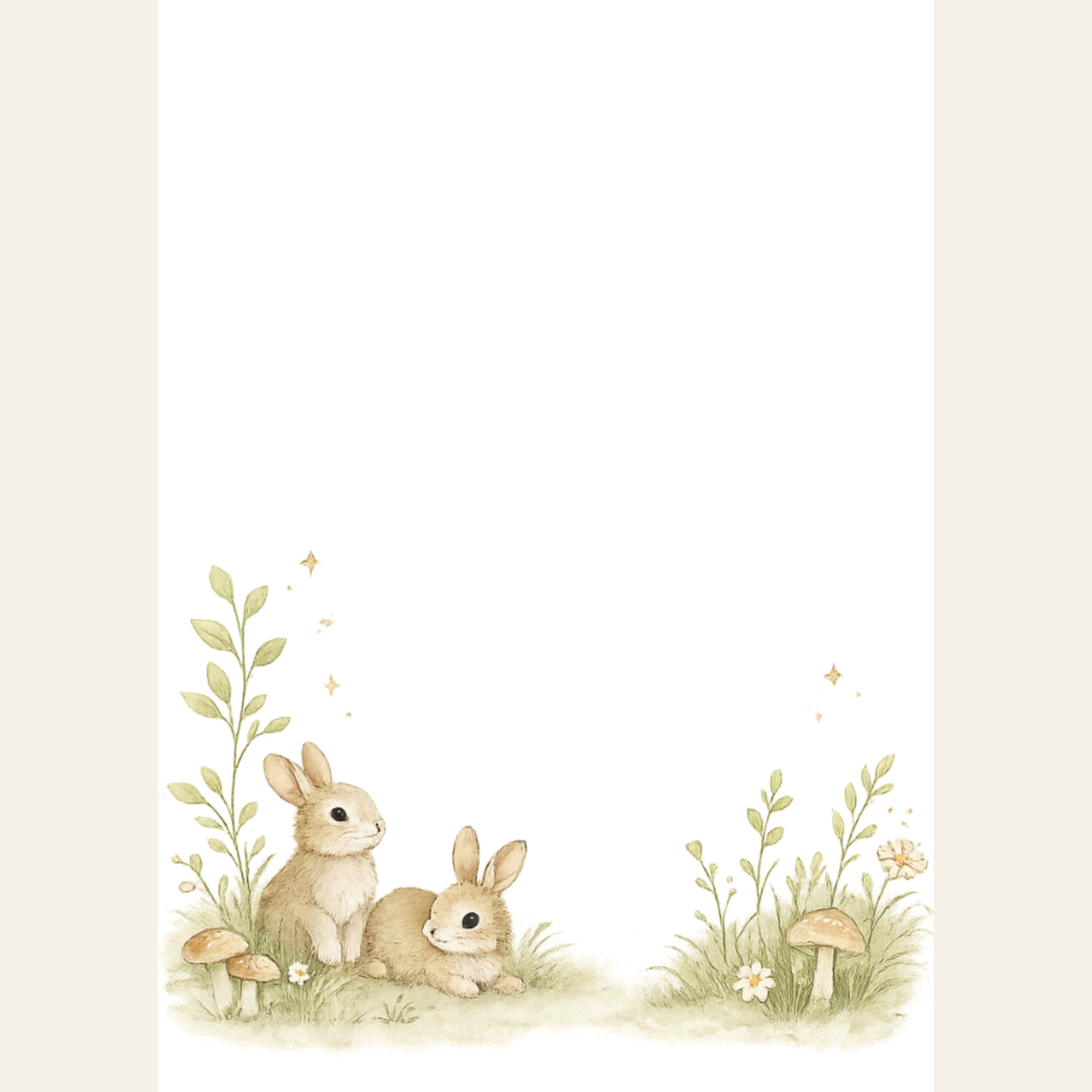 2 cute bunnies on plain stationery