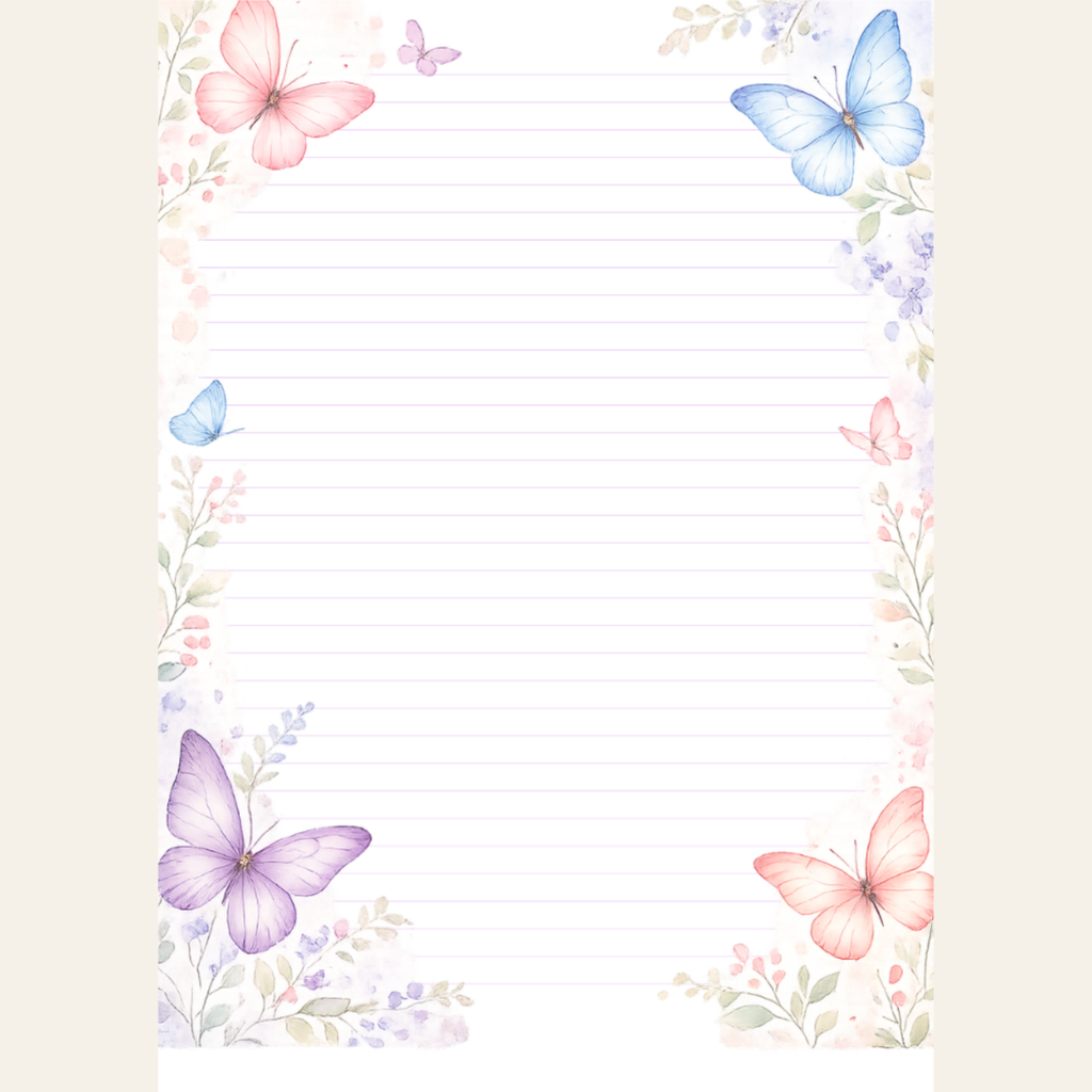 Soft pastel butterflies on lined stationery