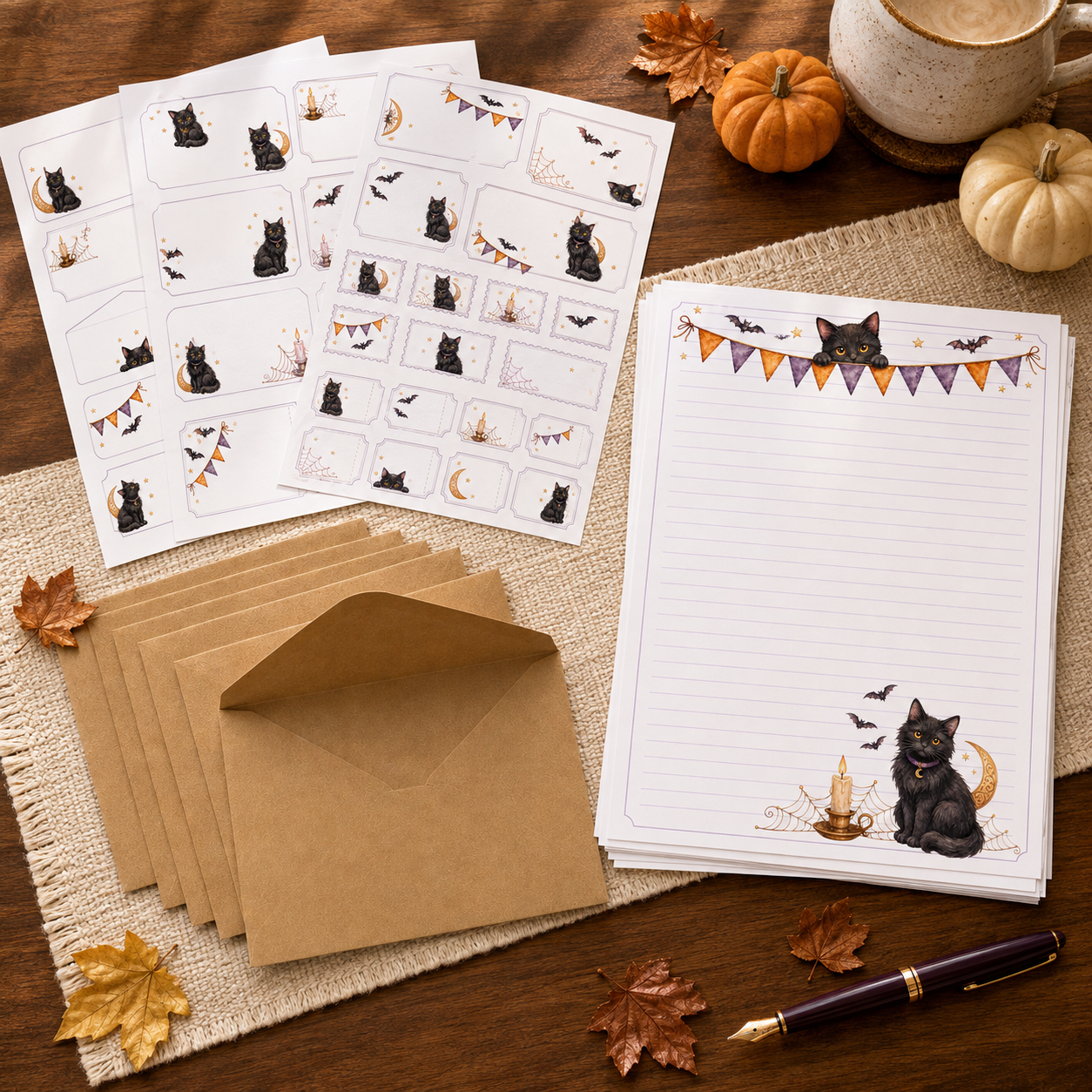 Midnight Whiskers Stationery Set