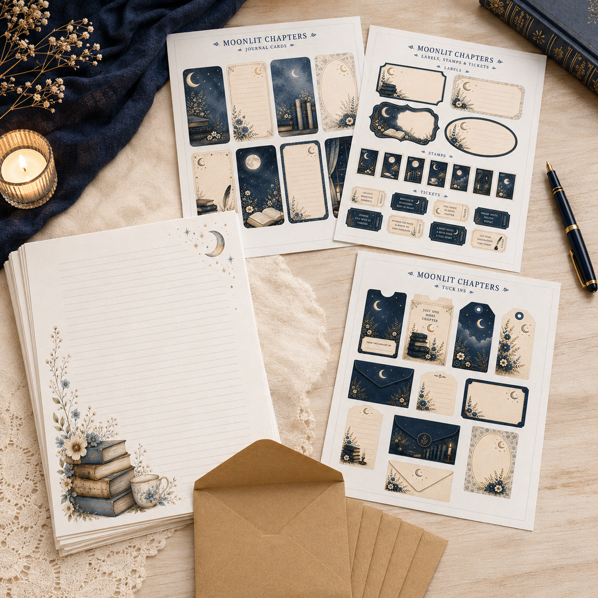 Moonlit Chapters Stationery Set