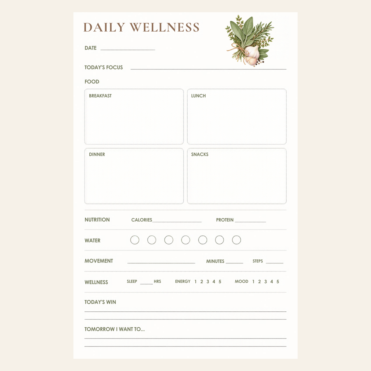 Garden Kitchen Daily Wellness Planning Pad