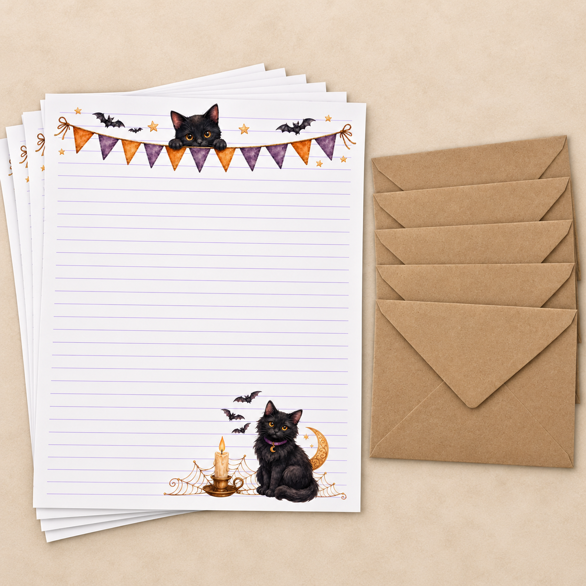 Midnight Whiskers Stationery Set