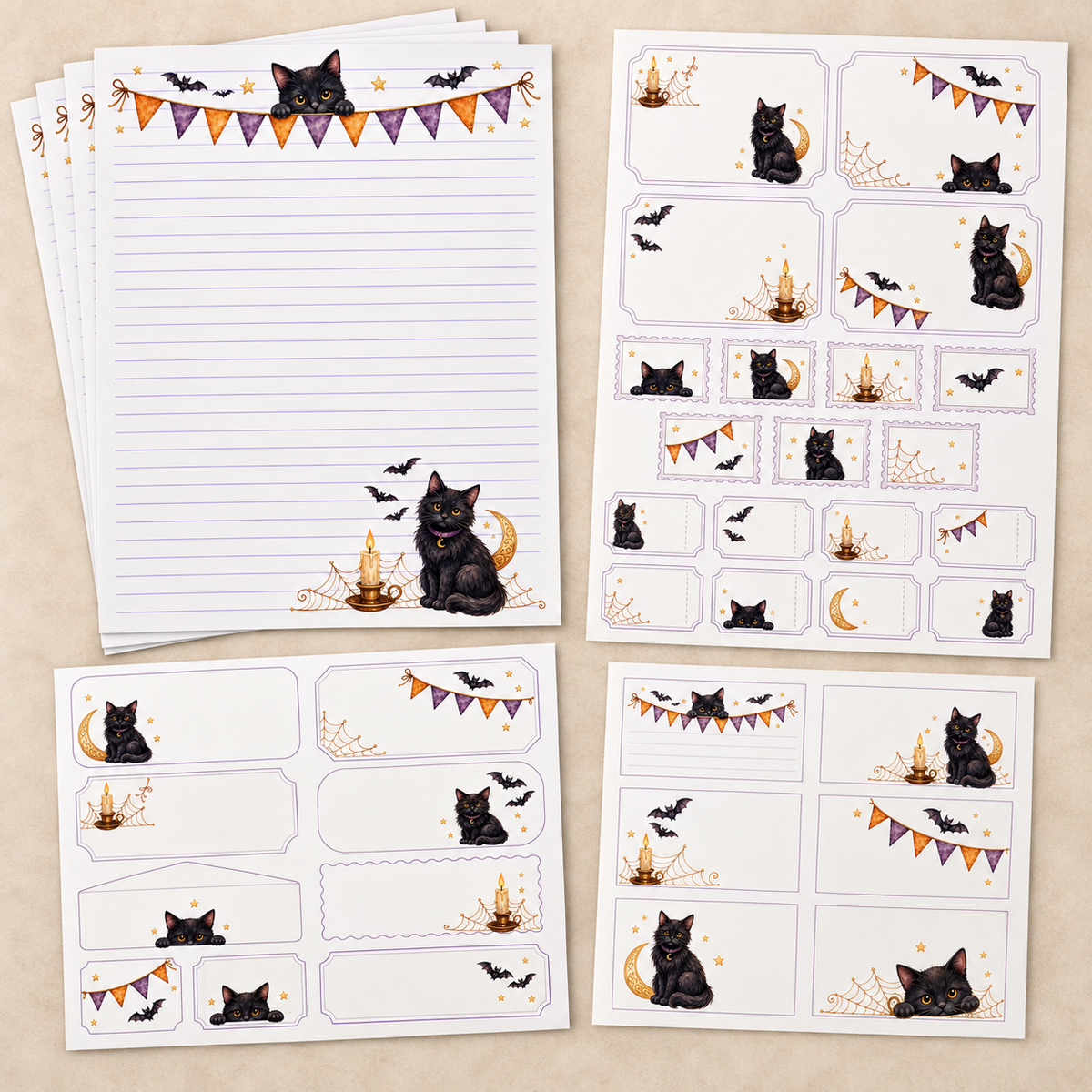 Midnight Whiskers Stationery Set