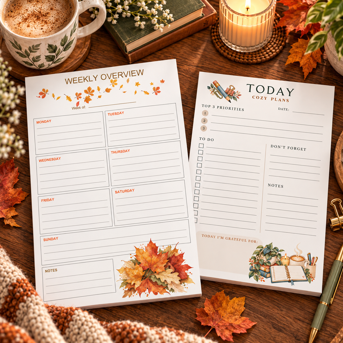 Autumn and cozy themed planning pads