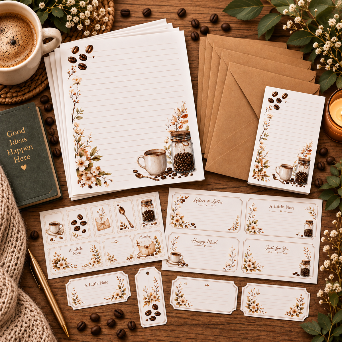 Letters & Lattes stationery collection by FT Styles Creative