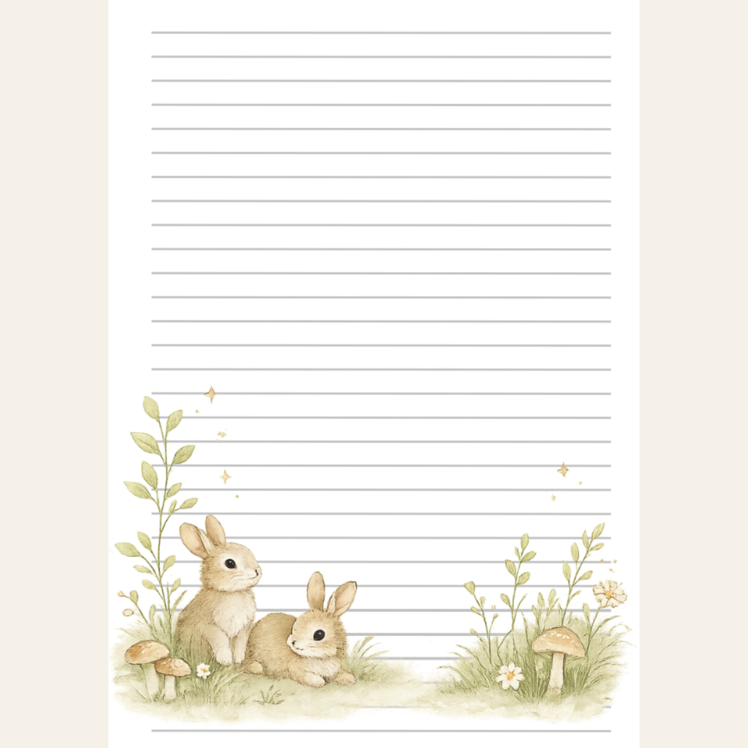 Lined Stationery with bunnies on it