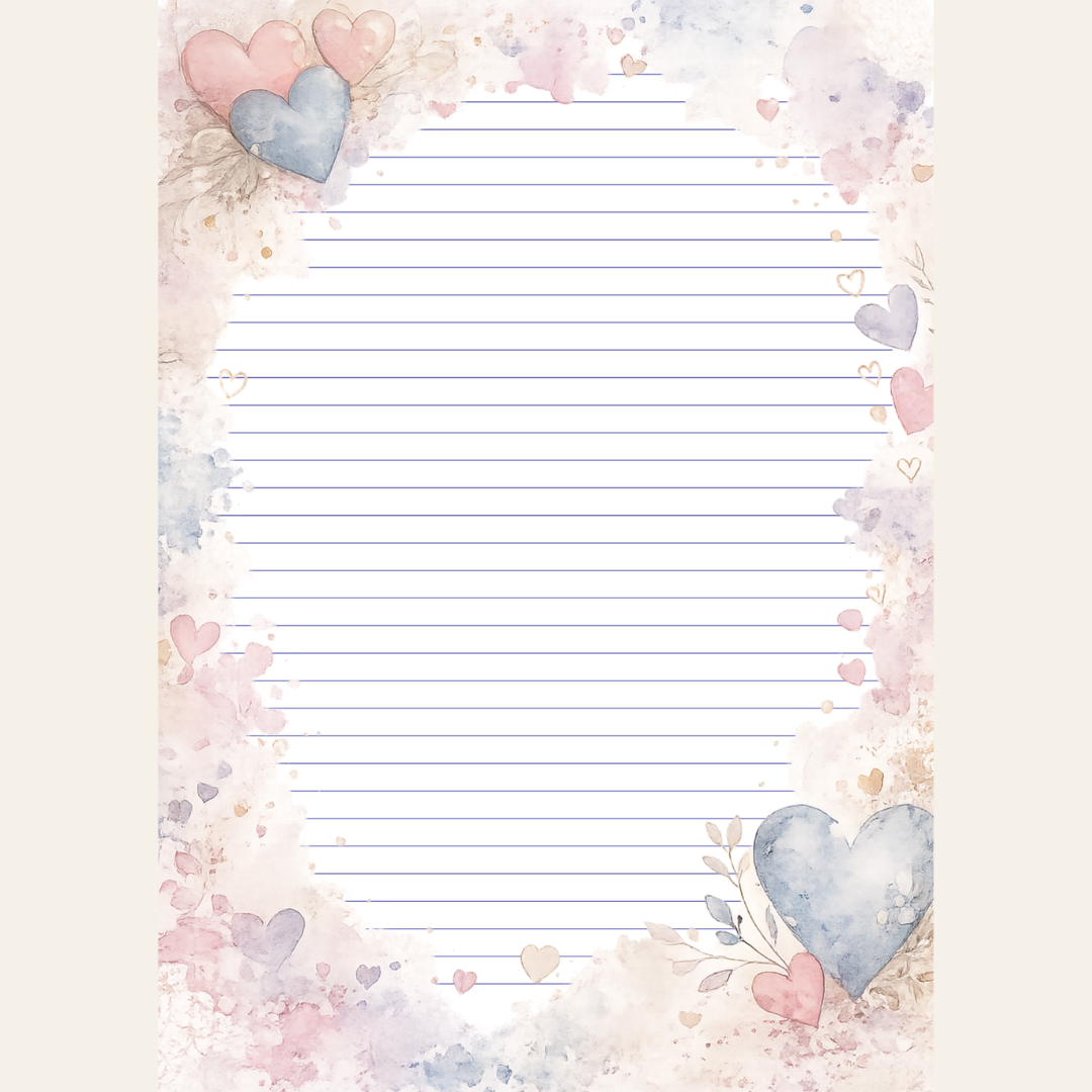 Stationery with soft pink and blue hearts on it