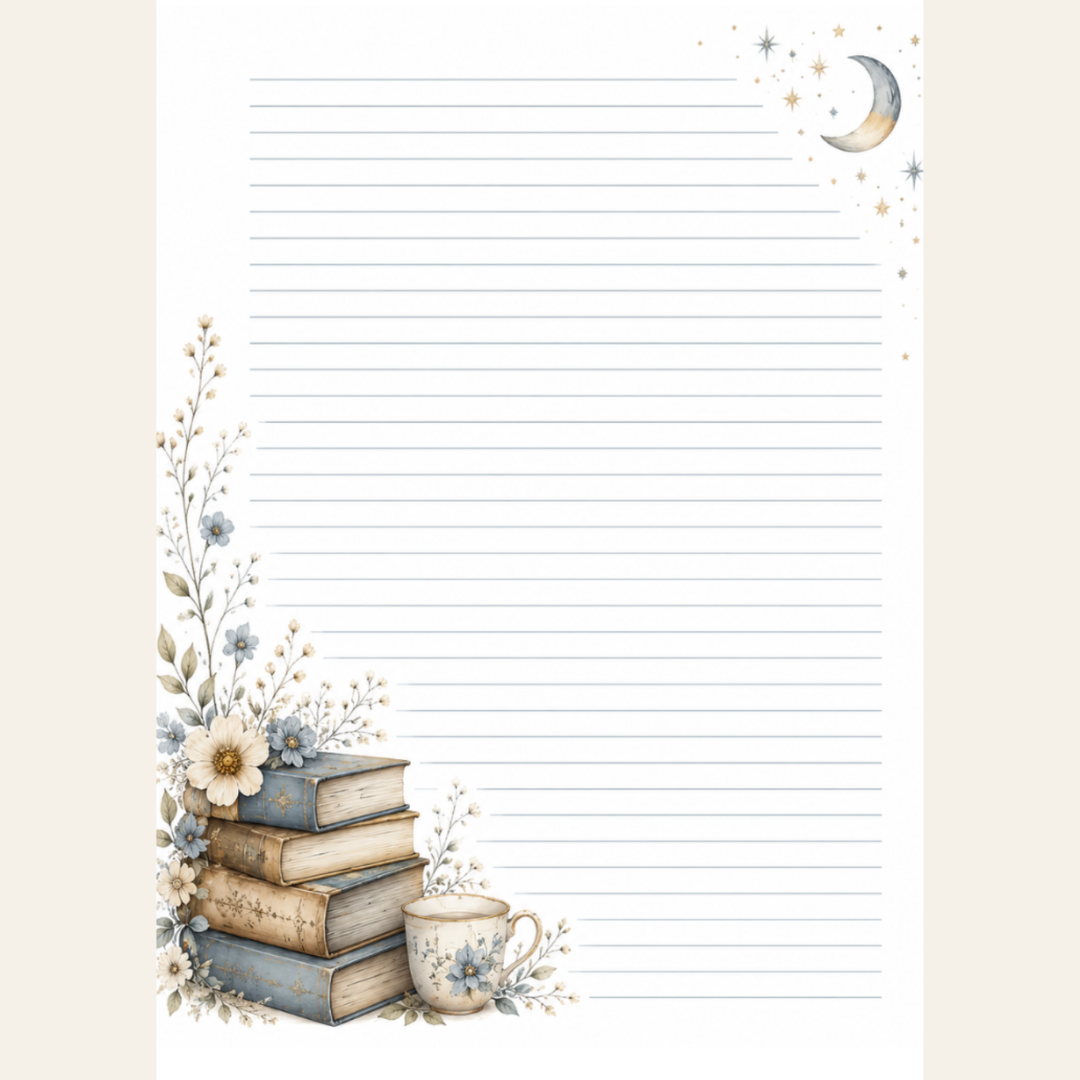 Books and Moonlight lined stationery