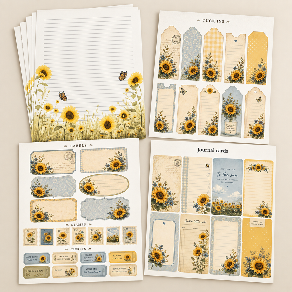 Sunflower Skies stationery set with matching Paper Bits