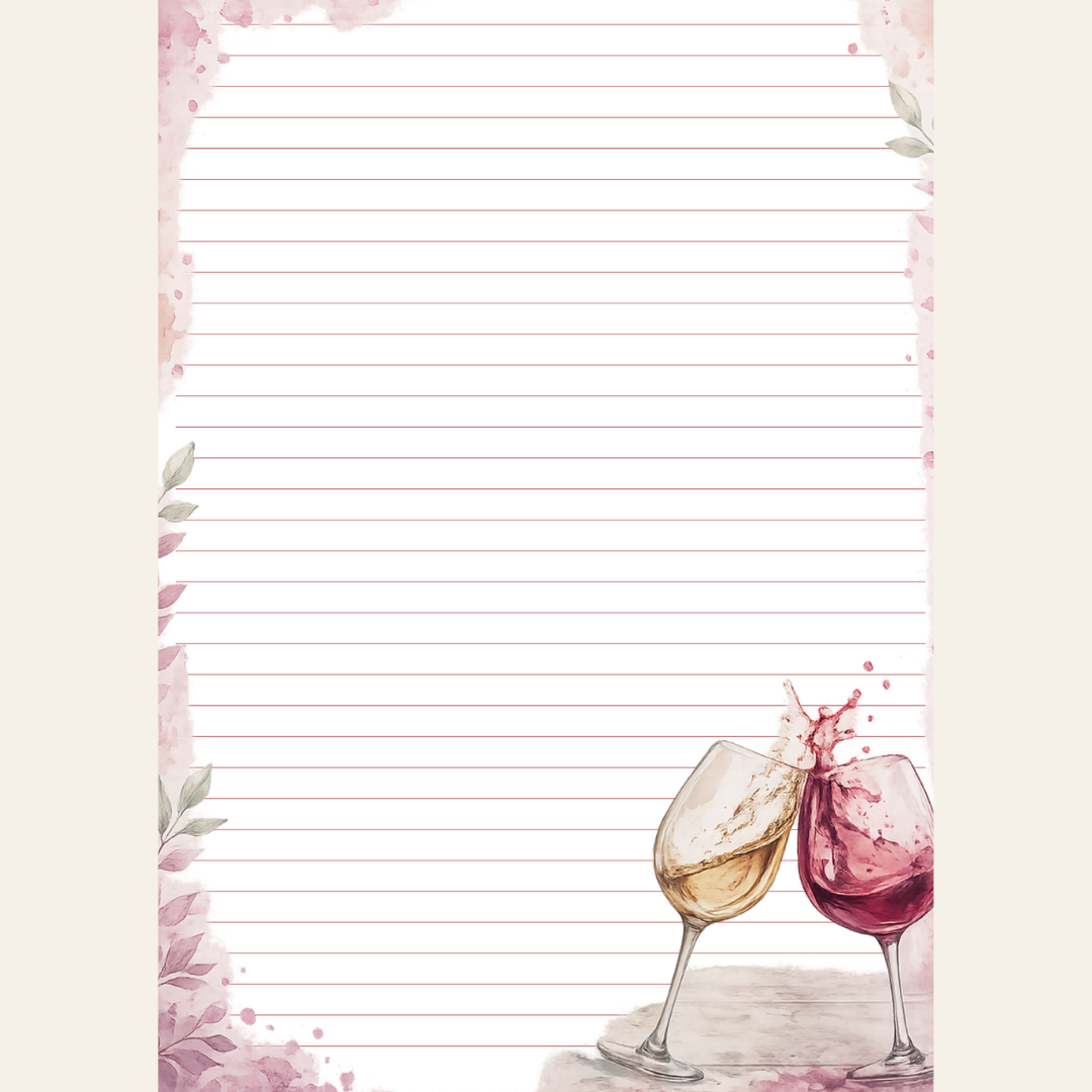 Lined stationery with red and white wine