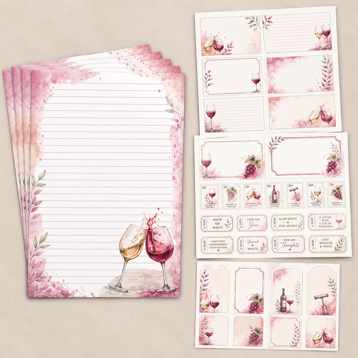 Uncork & Unwind Stationery Set