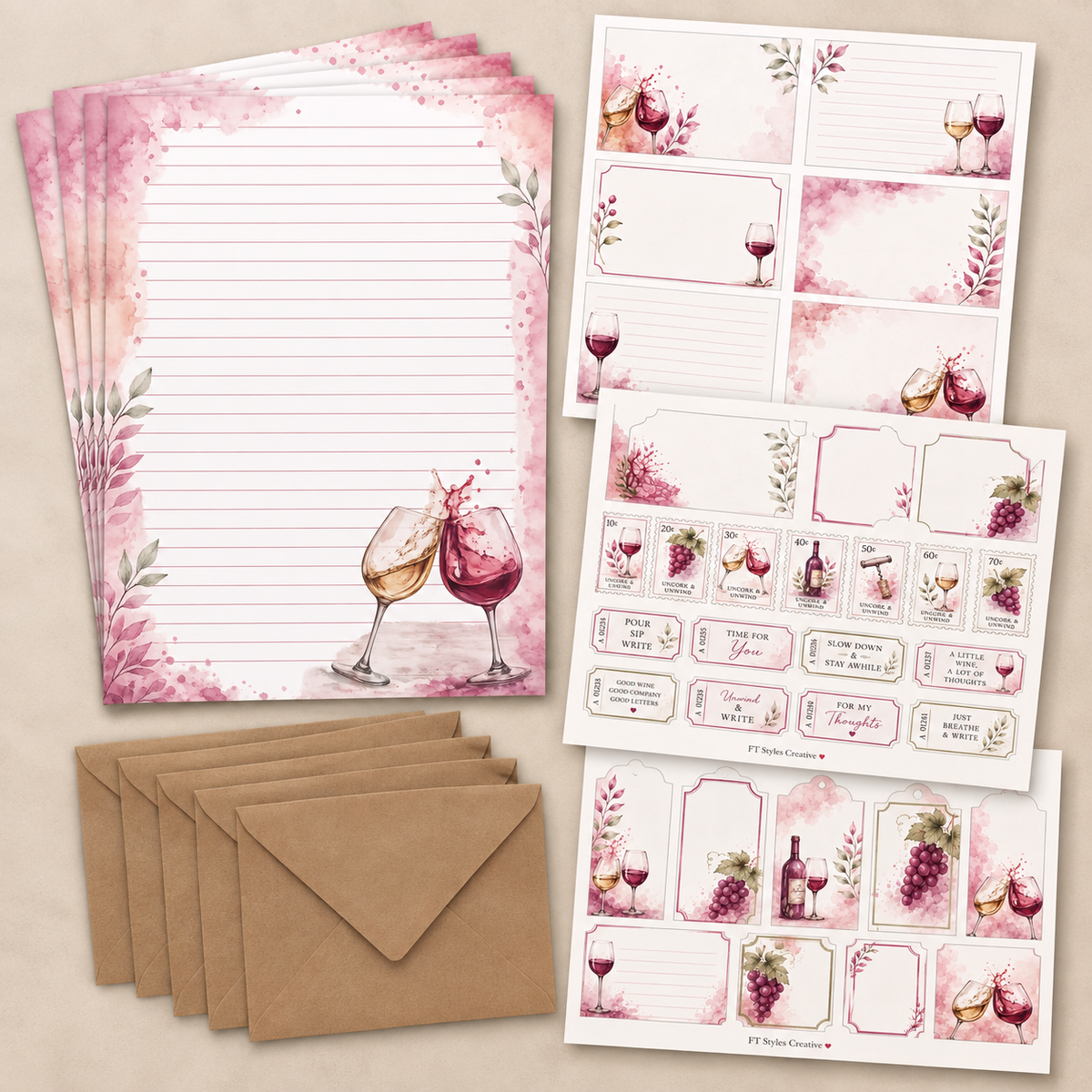 Uncork & Unwind Stationery Set