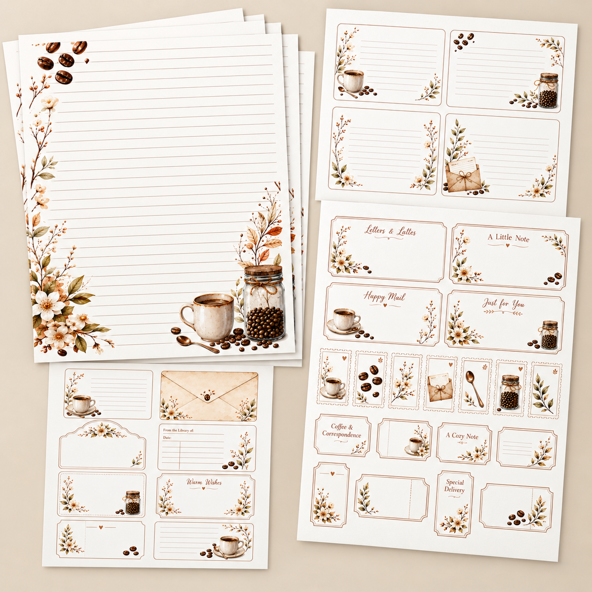 Letters & Lattes stationery with coordinating Paper Bits set