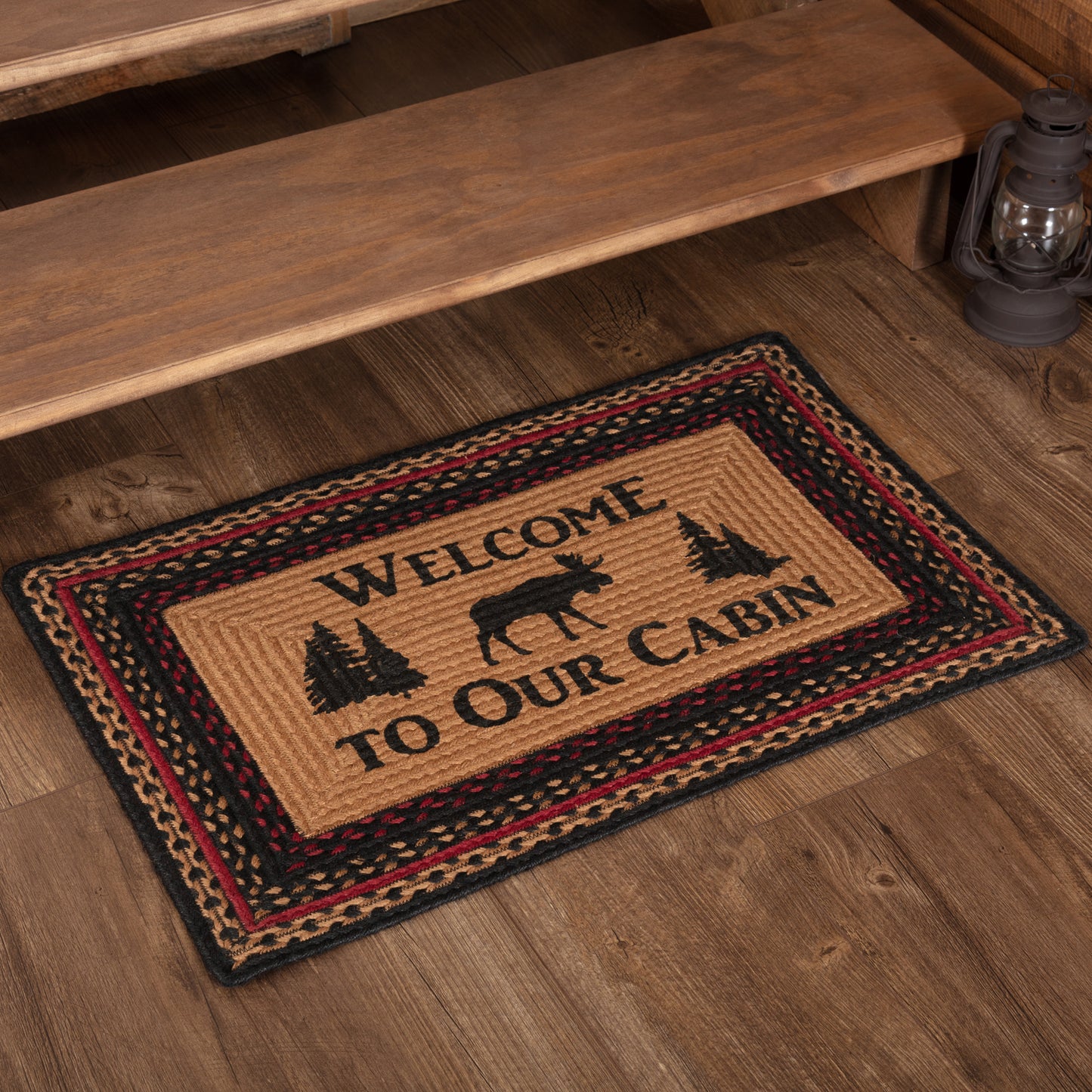 Welcome To Our Cabin Jute Rug with Rug Pad