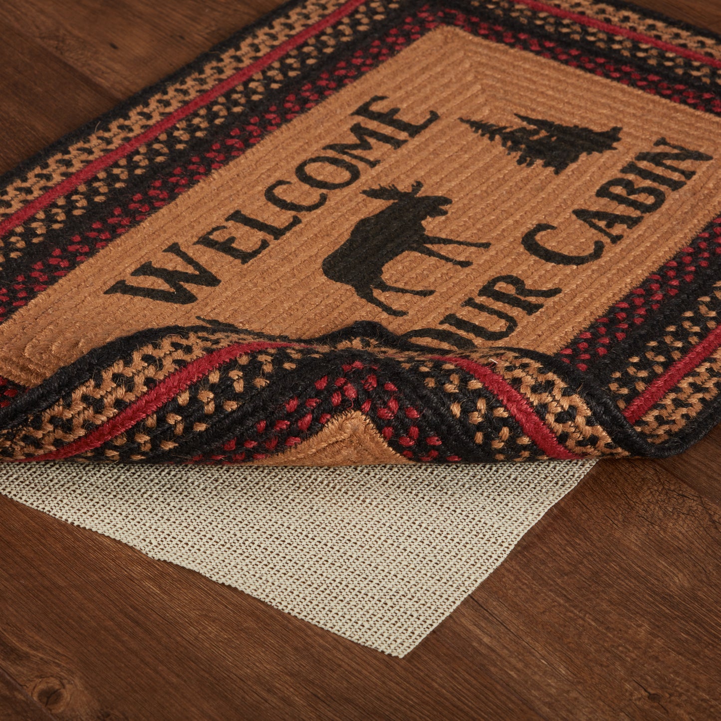 Welcome To Our Cabin Jute Rug with Rug Pad