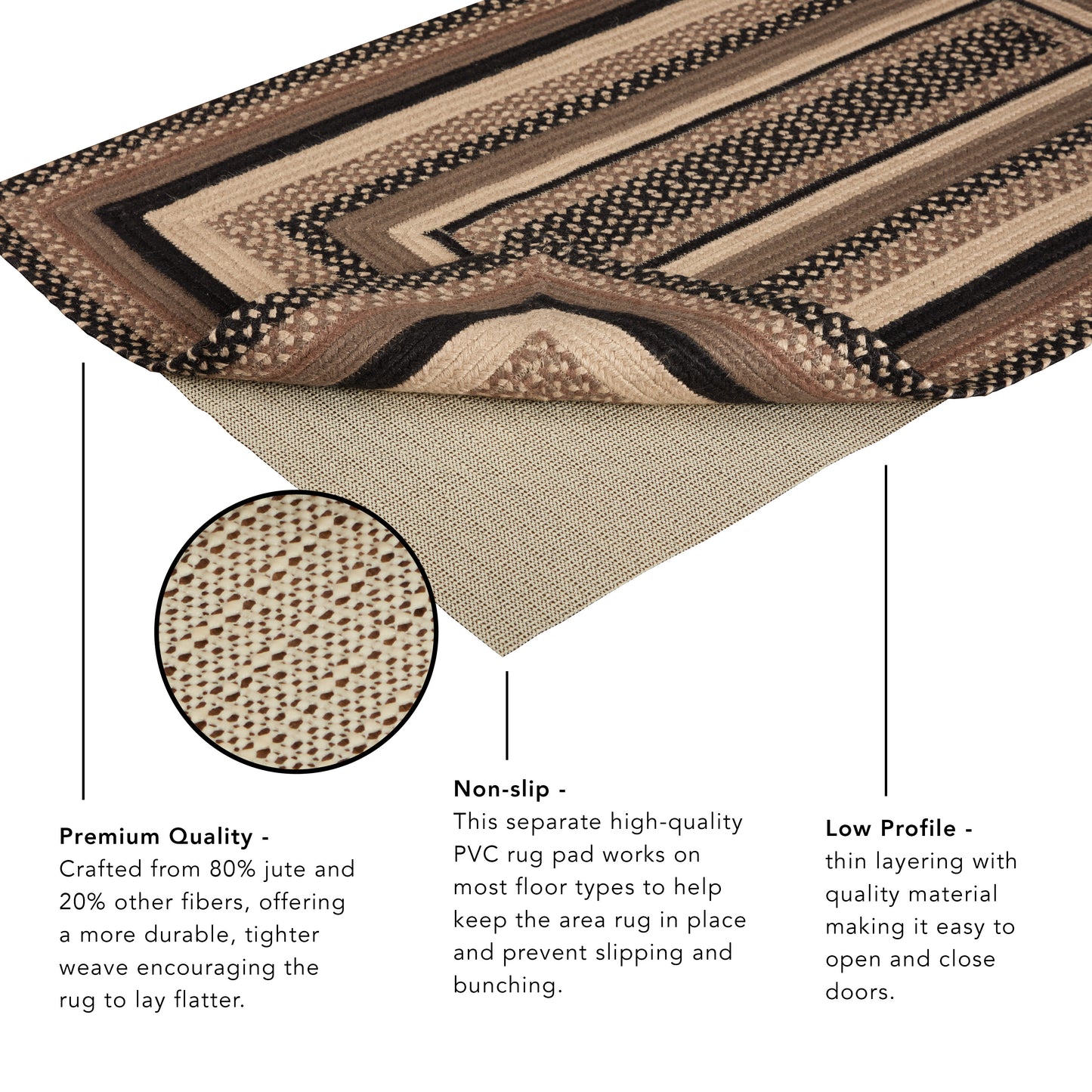 Espresso Jute Rug with Rug Pad