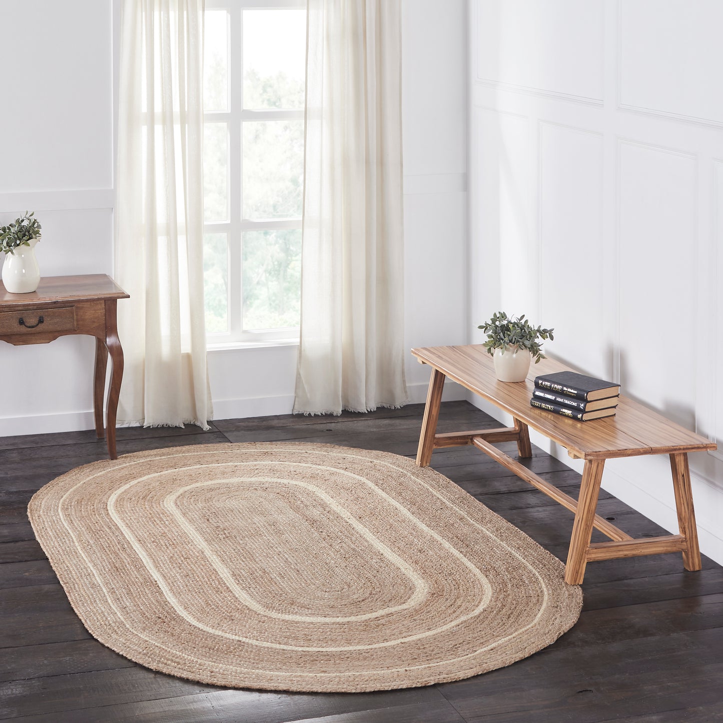 Natural & Creme Jute Rug with Rug Pad