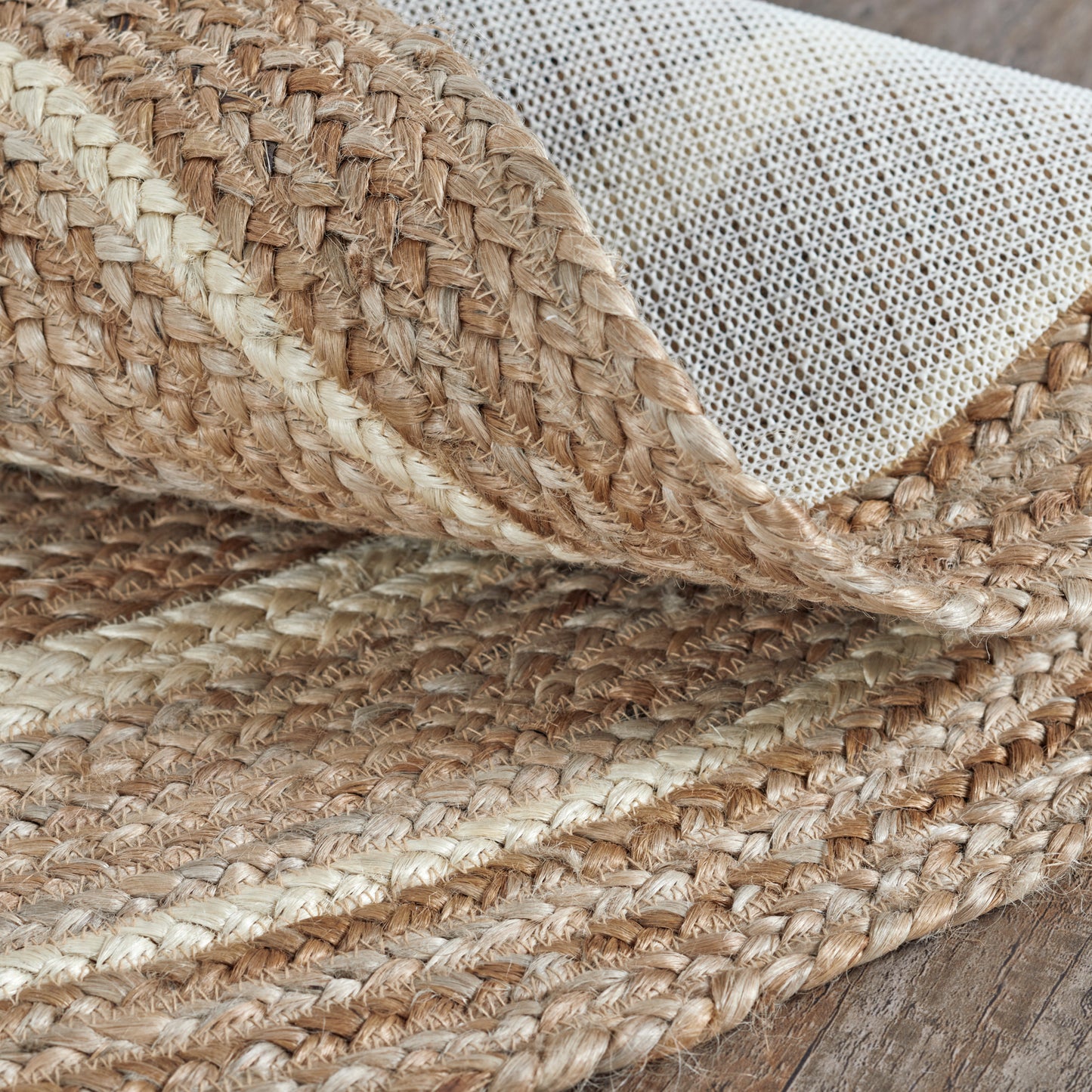 Natural & Creme Jute Rug with Rug Pad