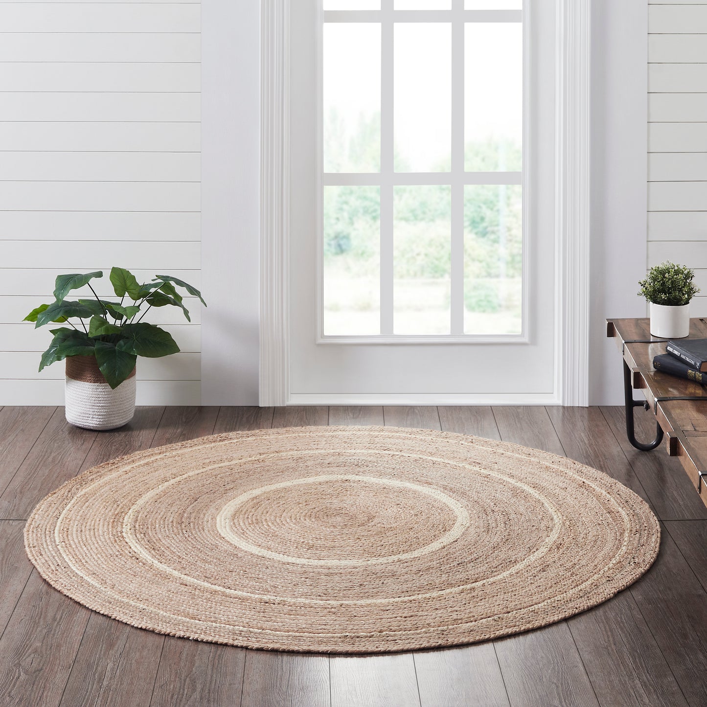 6 FT Round Jute & Creme Rug with Rug Pad